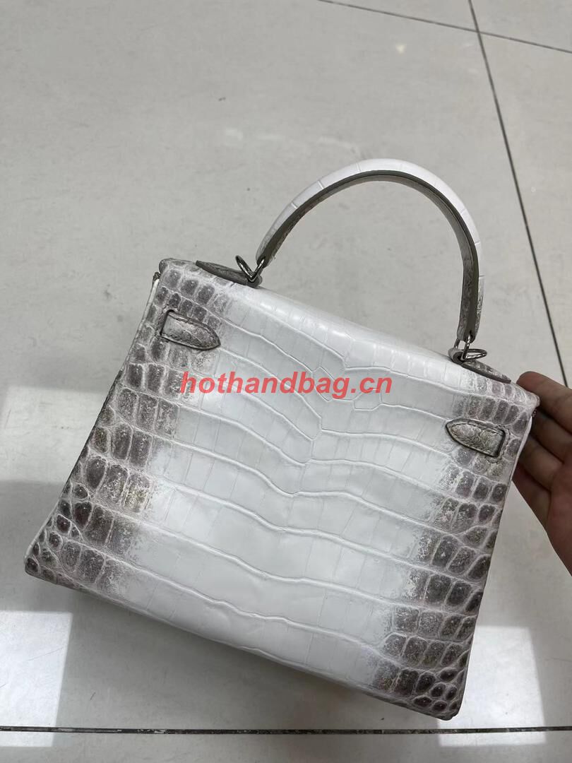 Hermes Kelly 25CM Original South African Nile Crocodile Leather Bag KL25 White&Gray Hermes Kelly 25CM Original South African Nile Crocodile Leather Bag KL25 White&Gray
