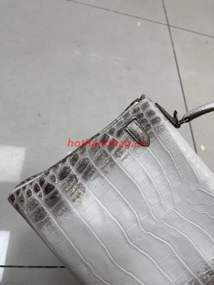 Hermes Kelly 25CM Original South African Nile Crocodile Leather Bag KL25 White&Gray Hermes Kelly 25CM Original South African Nile Crocodile Leather Bag KL25 White&Gray