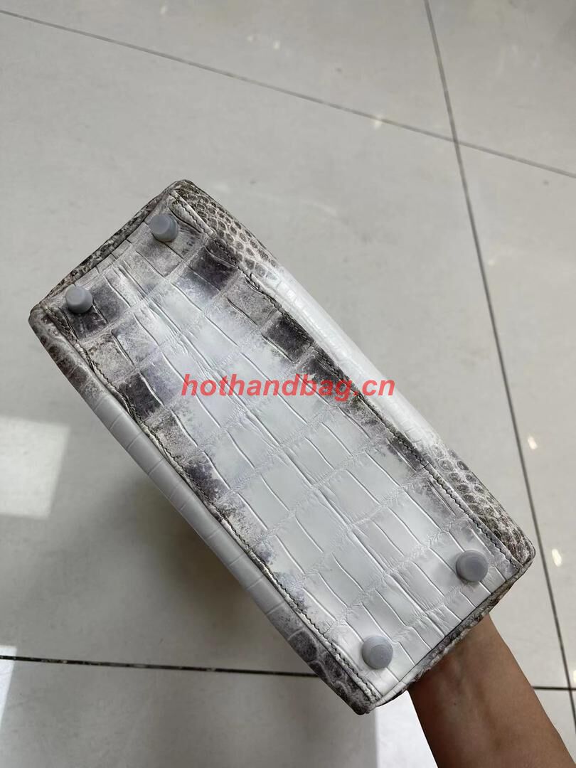 Hermes Kelly 25CM Original South African Nile Crocodile Leather Bag KL25 White&Gray Hermes Kelly 25CM Original South African Nile Crocodile Leather Bag KL25 White&Gray