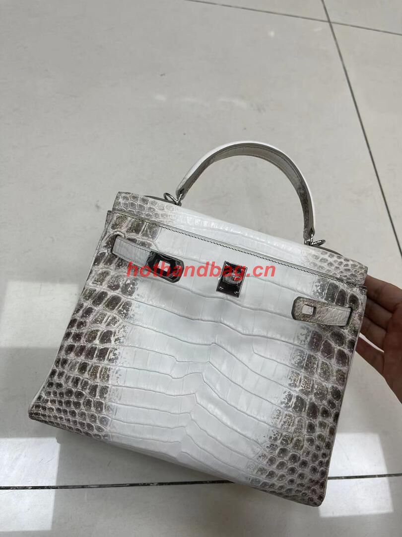 Hermes Kelly 25CM Original South African Nile Crocodile Leather Bag KL25 White&Gray Hermes Kelly 25CM Original South African Nile Crocodile Leather Bag KL25 White&Gray
