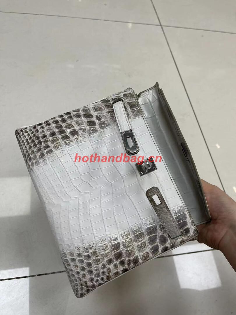 Hermes Kelly 25CM Original South African Nile Crocodile Leather Bag KL25 White&Gray Hermes Kelly 25CM Original South African Nile Crocodile Leather Bag KL25 White&Gray