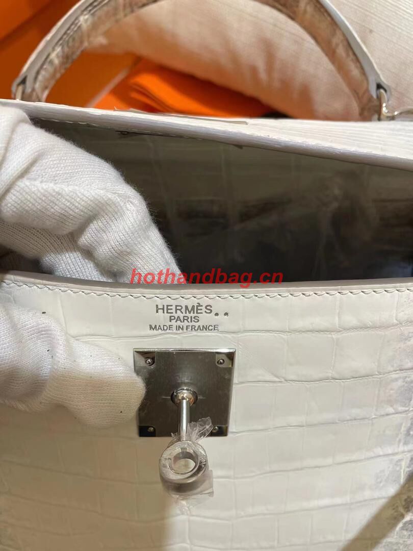 Hermes Kelly 25CM Original South African Nile Crocodile Leather Bag KL25 White&Gray Hermes Kelly 25CM Original South African Nile Crocodile Leather Bag KL25 White&Gray
