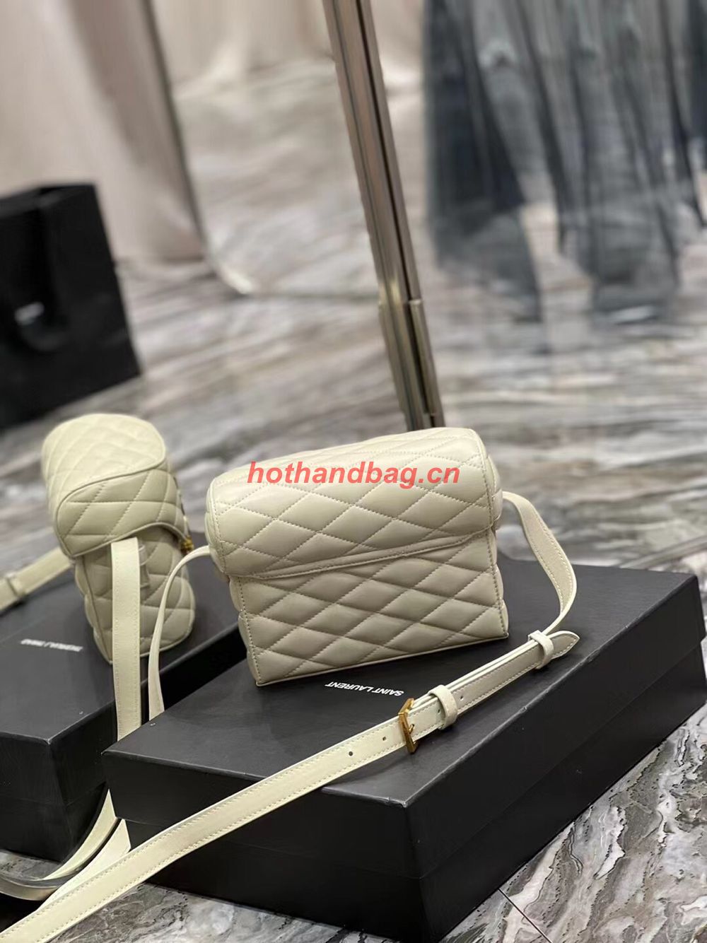 SAINT LAUREN JUNE BOX BAG IN QUILTED LAMBSKIN 7100801 cream SAINT LAUREN JUNE BOX BAG IN QUILTED LAMBSKIN 7100801 cream