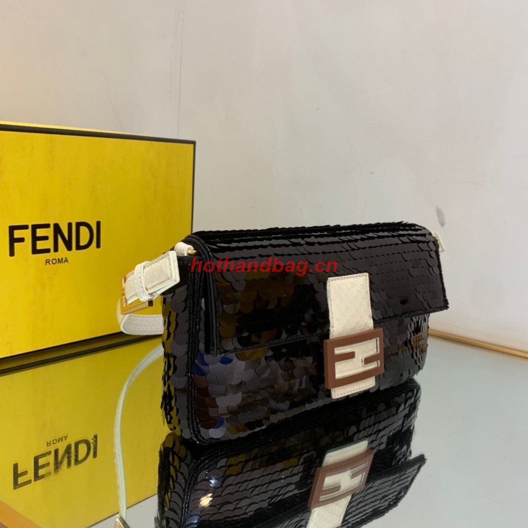 Fendi FF Baguette Gold Metal Sequin Embroidery Bag 2017 Black Fendi FF Baguette Gold Metal Sequin Embroidery Bag 2017 Black