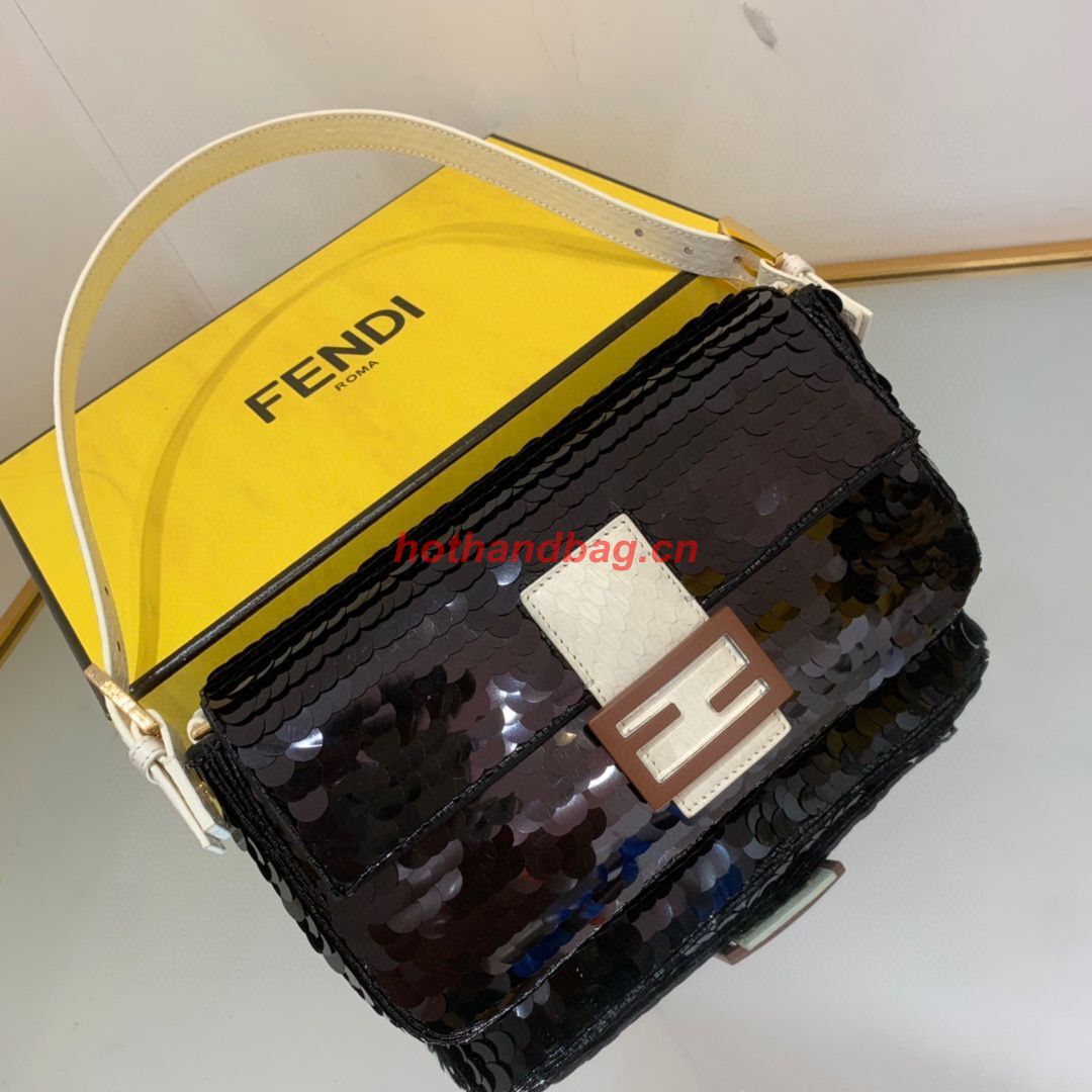 Fendi FF Baguette Gold Metal Sequin Embroidery Bag 2017 Black Fendi FF Baguette Gold Metal Sequin Embroidery Bag 2017 Black