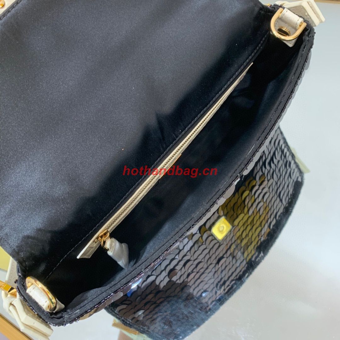 Fendi FF Baguette Gold Metal Sequin Embroidery Bag 2017 Black Fendi FF Baguette Gold Metal Sequin Embroidery Bag 2017 Black