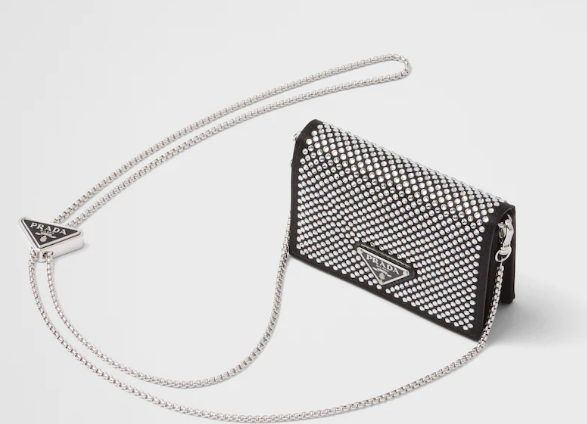 Prada Crystal-studded card holder with shoulder strap 1MR024 black&white Prada Crystal-studded card holder with shoulder strap 1MR024 black&white