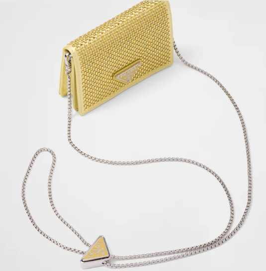 Prada Crystal-studded card holder with shoulder strap 1MR024 yellow Prada Crystal-studded card holder with shoulder strap 1MR024 yellow