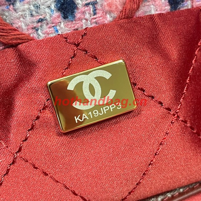 CHANEL SMALL 22 HANDBAG Tweed & Gold-Tone Metal AS3260 PINK