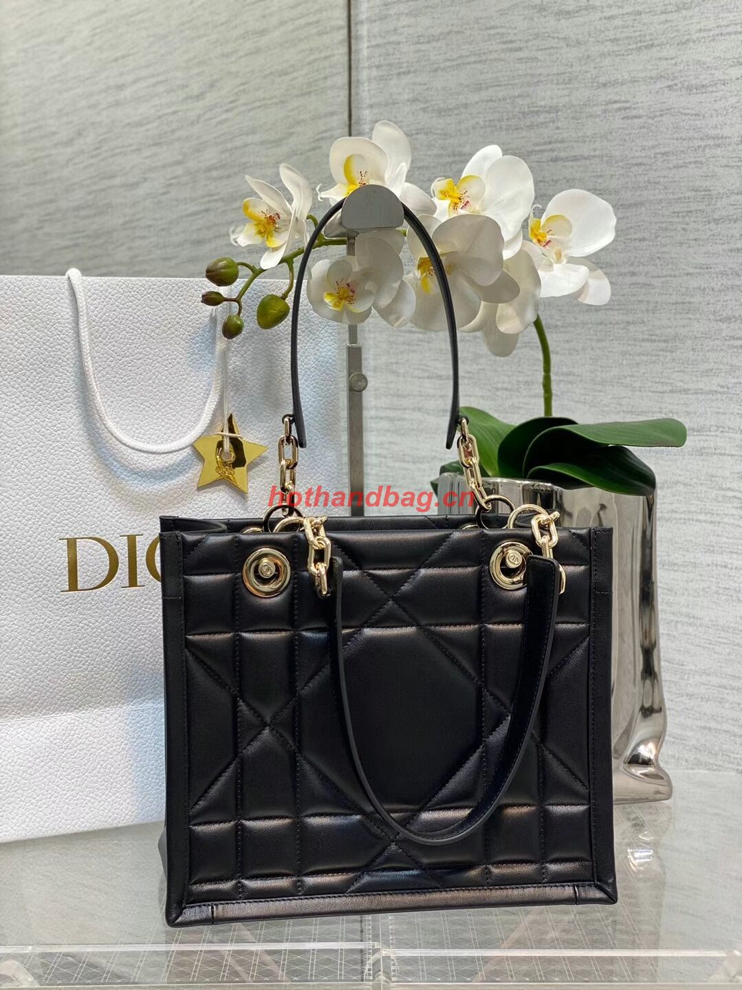 SMALL DIOR ESSENTIAL TOTE BAG Hazelnut Archicannage Calfskin M87211 BLACK SMALL DIOR ESSENTIAL TOTE BAG Hazelnut Archicannage Calfskin M87211 BLACK