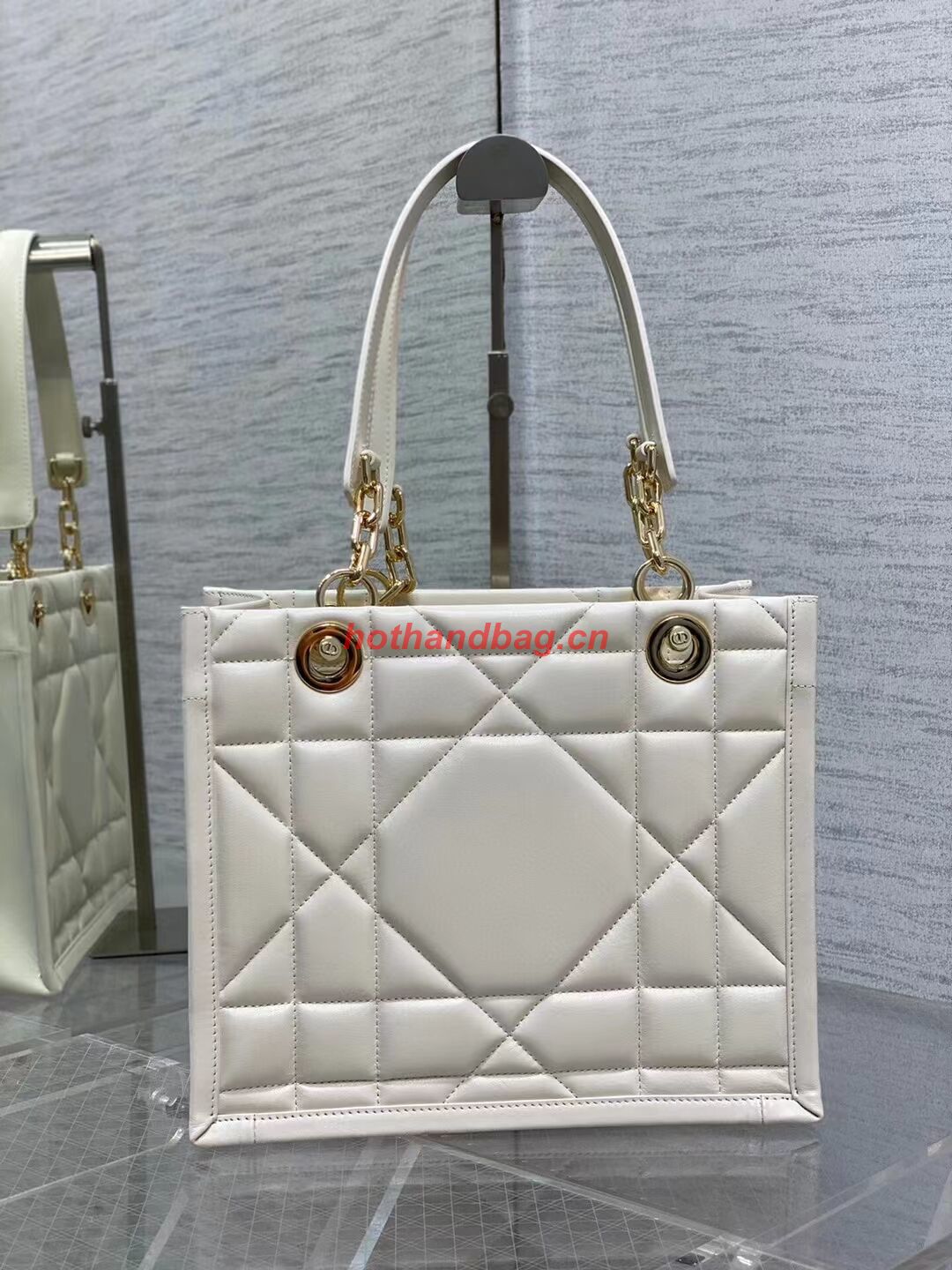 SMALL DIOR ESSENTIAL TOTE BAG Hazelnut Archicannage Calfskin M87211 WHITE SMALL DIOR ESSENTIAL TOTE BAG Hazelnut Archicannage Calfskin M87211 WHITE