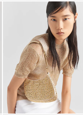 Prada Cleo satin bag with crystals 1BC169 gold Prada Cleo satin bag with crystals 1BC169 gold