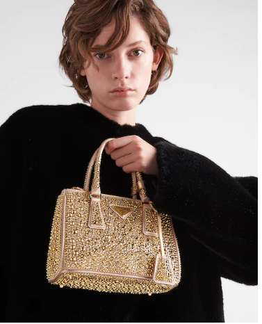 Prada Galleria satin mini-bag with crystals 1BA906 gold Prada Galleria satin mini-bag with crystals 1BA906 gold