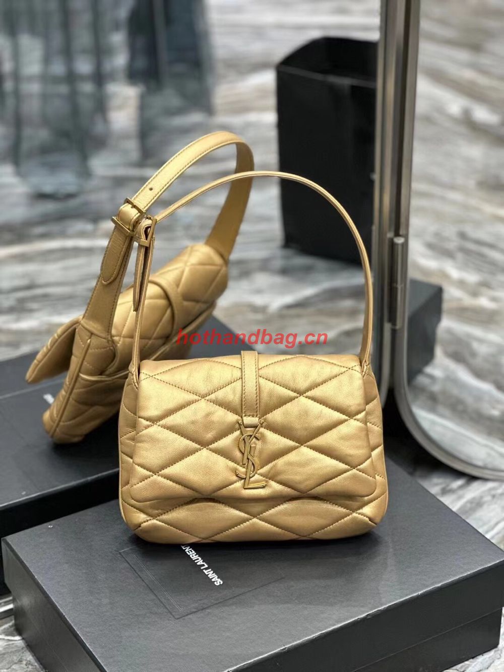 SAINT LAUREN LE 57 HOBO SHOULDER BAG IN QUILTED LAMBSKIN 698567 gold SAINT LAUREN LE 57 HOBO SHOULDER BAG IN QUILTED LAMBSKIN 698567 gold