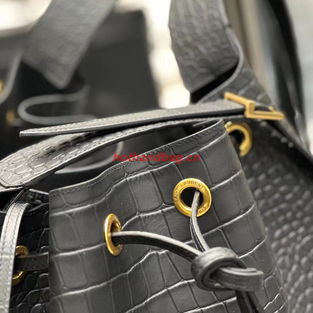 SAINT LAUREN PARIS VII LARGE FLAT HOBO BAG IN CROCODILE-EMBOSSED LEATHER 697941 black SAINT LAUREN PARIS VII LARGE FLAT HOBO BAG IN CROCODILE-EMBOSSED LEATHER 697941 black