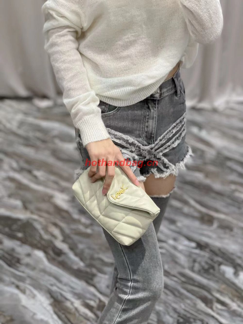 SAINT LAUREN PUFFER SMALL POUCH IN QUILTED LAMBSKIN 6508801 ANTIQUE VINTAGE&GOLD SAINT LAUREN PUFFER SMALL POUCH IN QUILTED LAMBSKIN 6508801 ANTIQUE VINTAGE&GOLD