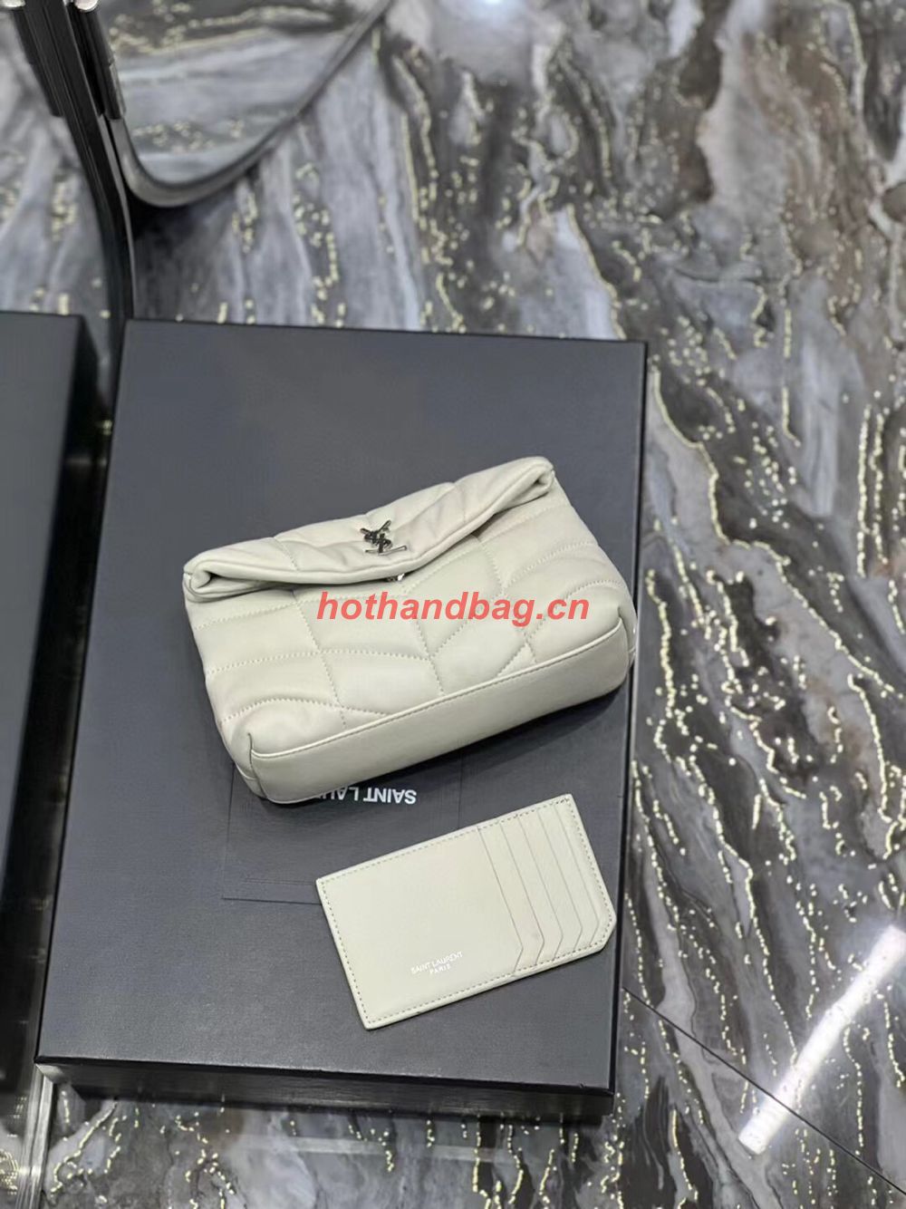 SAINT LAUREN PUFFER SMALL POUCH IN QUILTED LAMBSKIN 6508801 ANTIQUE VINTAGE&silver SAINT LAUREN PUFFER SMALL POUCH IN QUILTED LAMBSKIN 6508801 ANTIQUE VINTAGE&silver