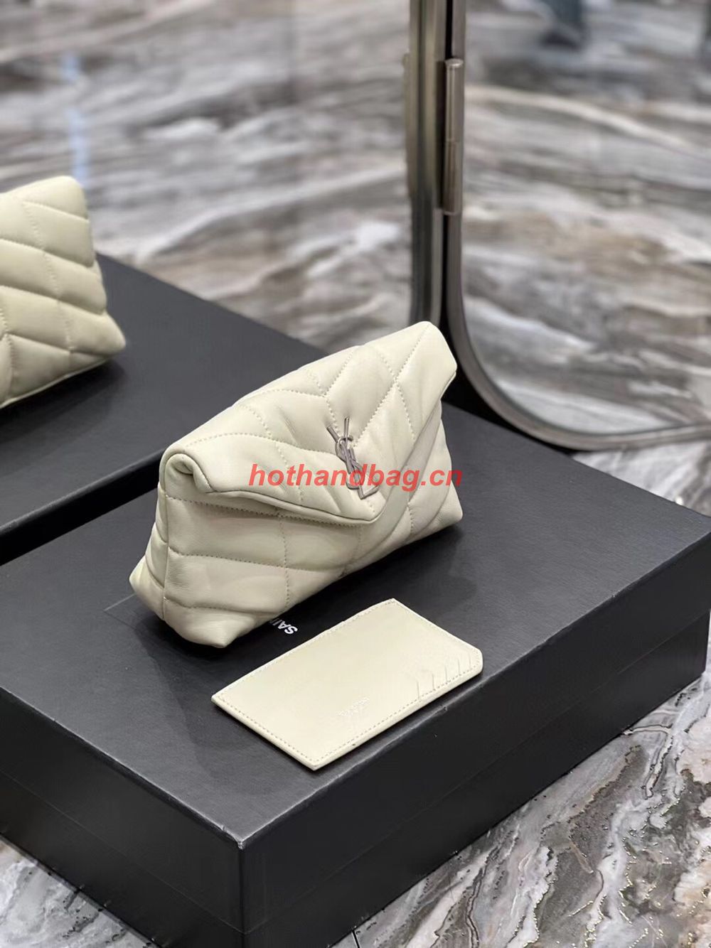 SAINT LAUREN PUFFER SMALL POUCH IN QUILTED LAMBSKIN 6508801 ANTIQUE VINTAGE&silver SAINT LAUREN PUFFER SMALL POUCH IN QUILTED LAMBSKIN 6508801 ANTIQUE VINTAGE&silver