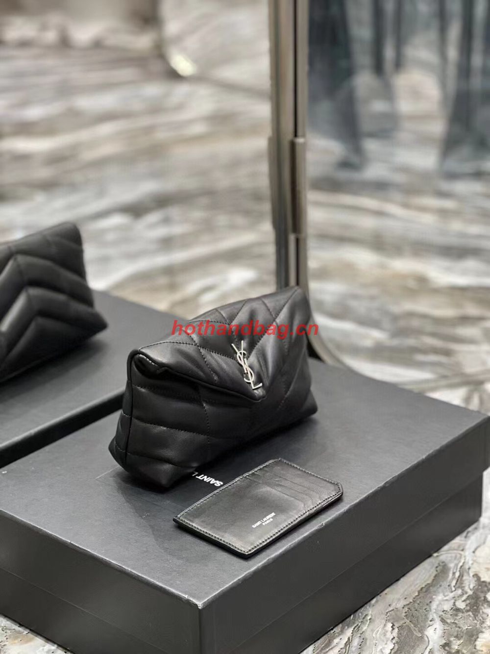 SAINT LAUREN PUFFER SMALL POUCH IN QUILTED LAMBSKIN 6508801 black&silver SAINT LAUREN PUFFER SMALL POUCH IN QUILTED LAMBSKIN 6508801 black&silver