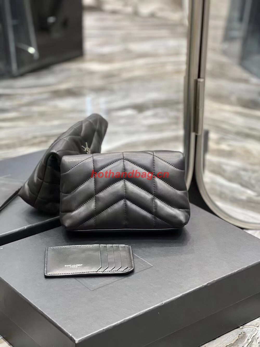 SAINT LAUREN PUFFER SMALL POUCH IN QUILTED LAMBSKIN 6508801 black&silver SAINT LAUREN PUFFER SMALL POUCH IN QUILTED LAMBSKIN 6508801 black&silver