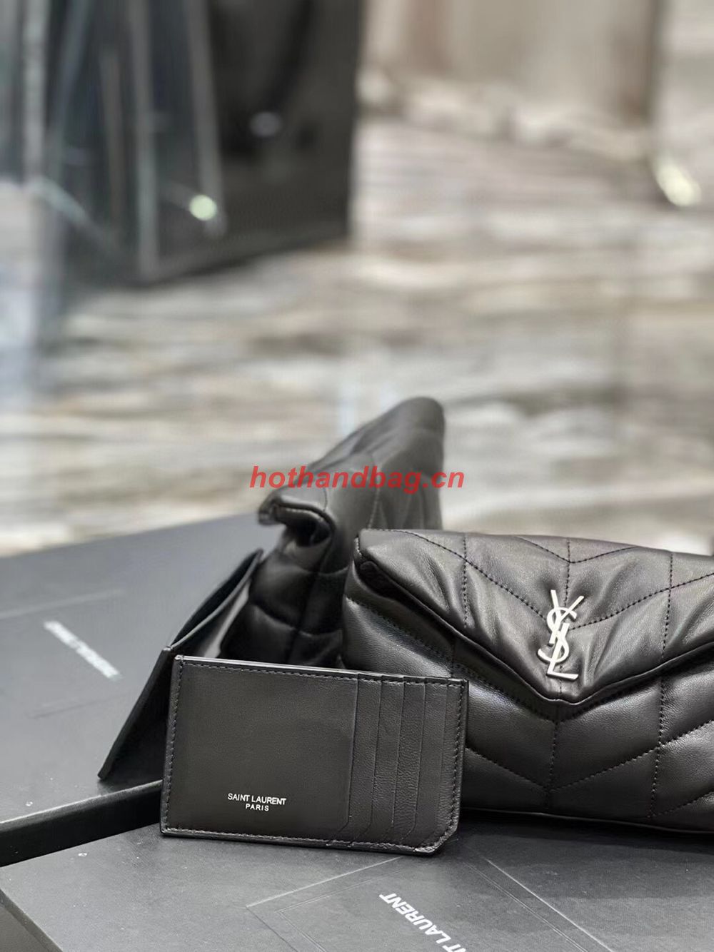 SAINT LAUREN PUFFER SMALL POUCH IN QUILTED LAMBSKIN 6508801 black&silver SAINT LAUREN PUFFER SMALL POUCH IN QUILTED LAMBSKIN 6508801 black&silver