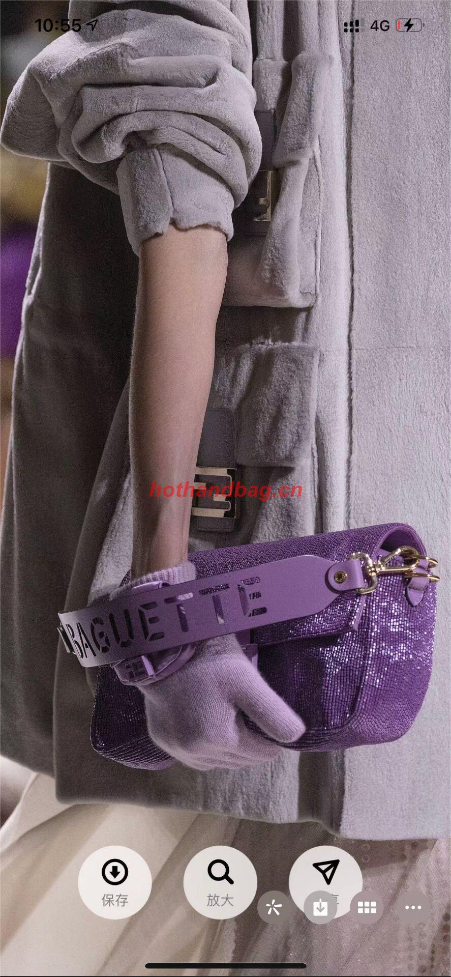 Fendi Baguette crystals and leather bag F0961 purple Fendi Baguette crystals and leather bag F0961 purple