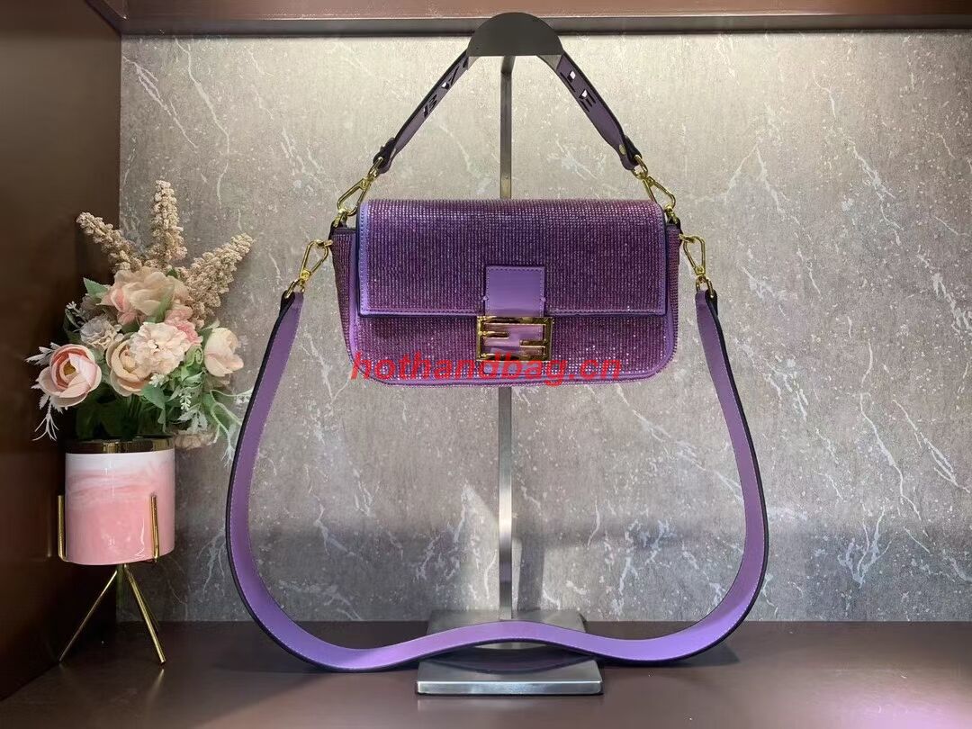 Fendi Baguette crystals and leather bag F0961 purple Fendi Baguette crystals and leather bag F0961 purple