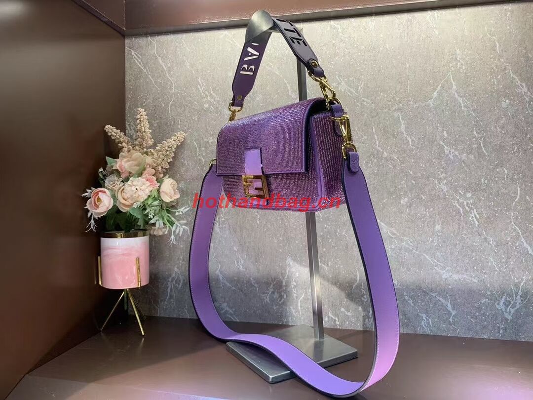 Fendi Baguette crystals and leather bag F0961 purple Fendi Baguette crystals and leather bag F0961 purple