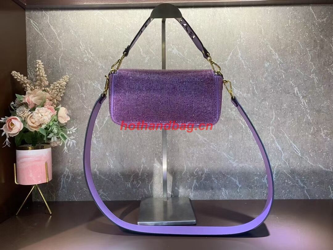 Fendi Baguette crystals and leather bag F0961 purple Fendi Baguette crystals and leather bag F0961 purple