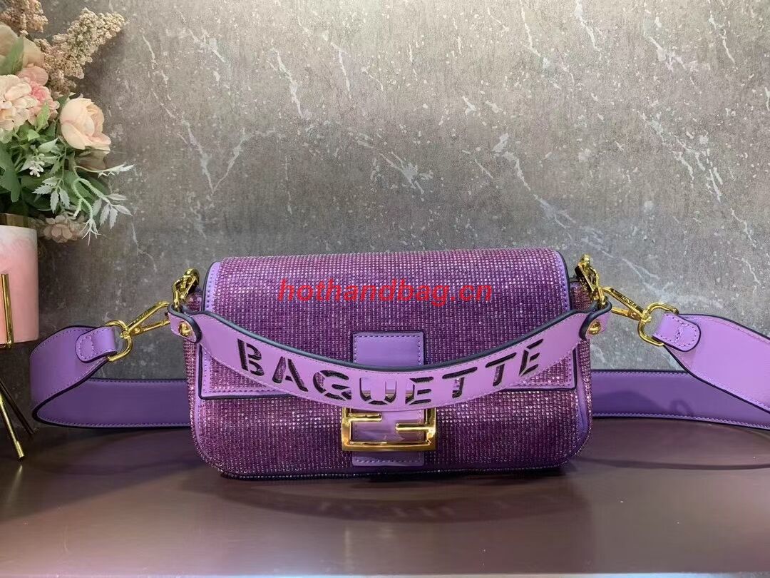 Fendi Baguette crystals and leather bag F0961 purple Fendi Baguette crystals and leather bag F0961 purple