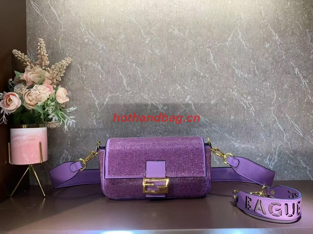 Fendi Baguette crystals and leather bag F0961 purple Fendi Baguette crystals and leather bag F0961 purple