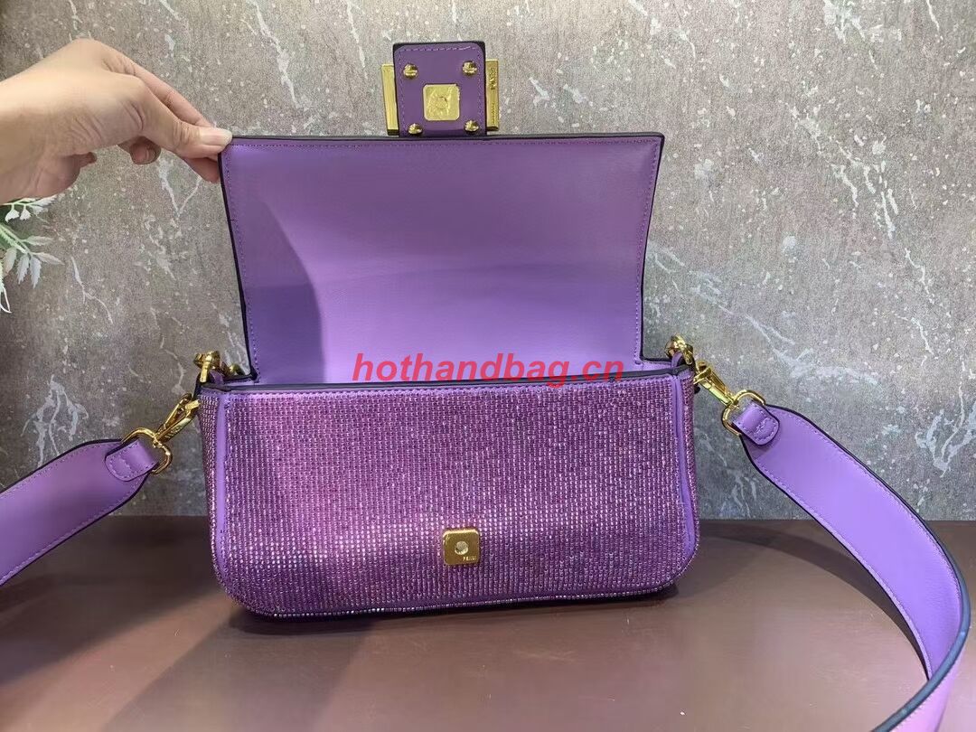 Fendi Baguette crystals and leather bag F0961 purple Fendi Baguette crystals and leather bag F0961 purple