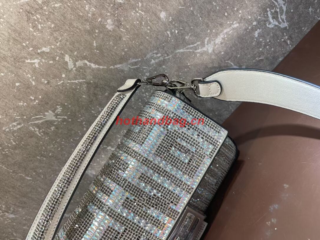 Fendi Baguette crystals and leather bag F0961 silvery Fendi Baguette crystals and leather bag F0961 silvery
