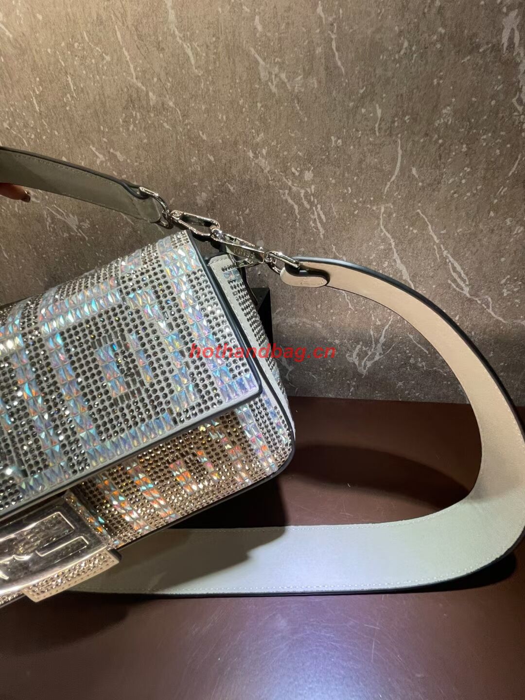Fendi Baguette crystals and leather bag F0961 silvery Fendi Baguette crystals and leather bag F0961 silvery