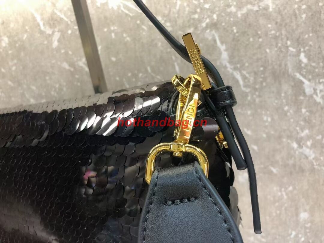 Fendi Baguette sequin and leather bag 8BR600 black Fendi Baguette sequin and leather bag 8BR600 black