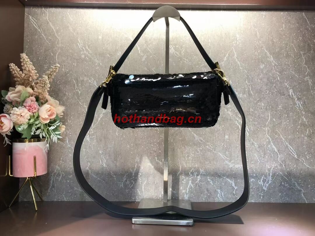 Fendi Baguette sequin and leather bag 8BR600 black Fendi Baguette sequin and leather bag 8BR600 black