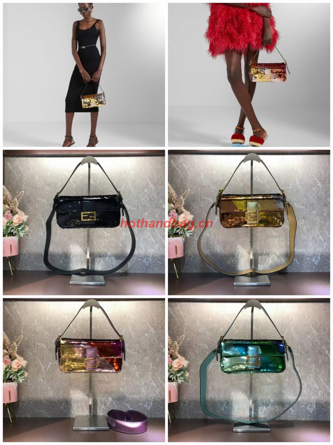 Fendi Baguette sequin and leather bag 8BR600 black Fendi Baguette sequin and leather bag 8BR600 black