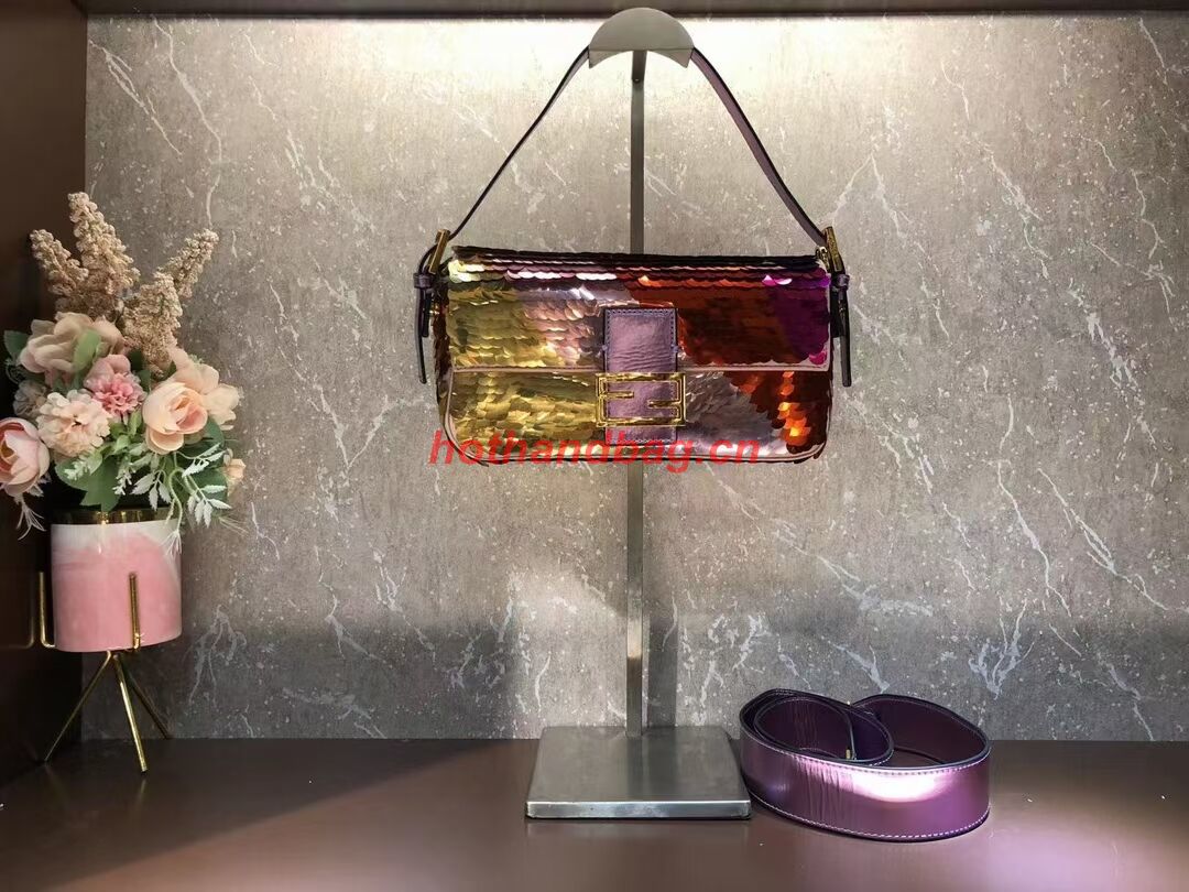 Fendi Baguette sequin and leather bag 8BR600 brown Fendi Baguette sequin and leather bag 8BR600 brown