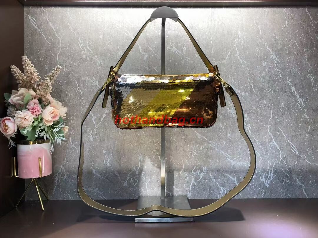Fendi Baguette sequin and leather bag 8BR600 gold Fendi Baguette sequin and leather bag 8BR600 gold