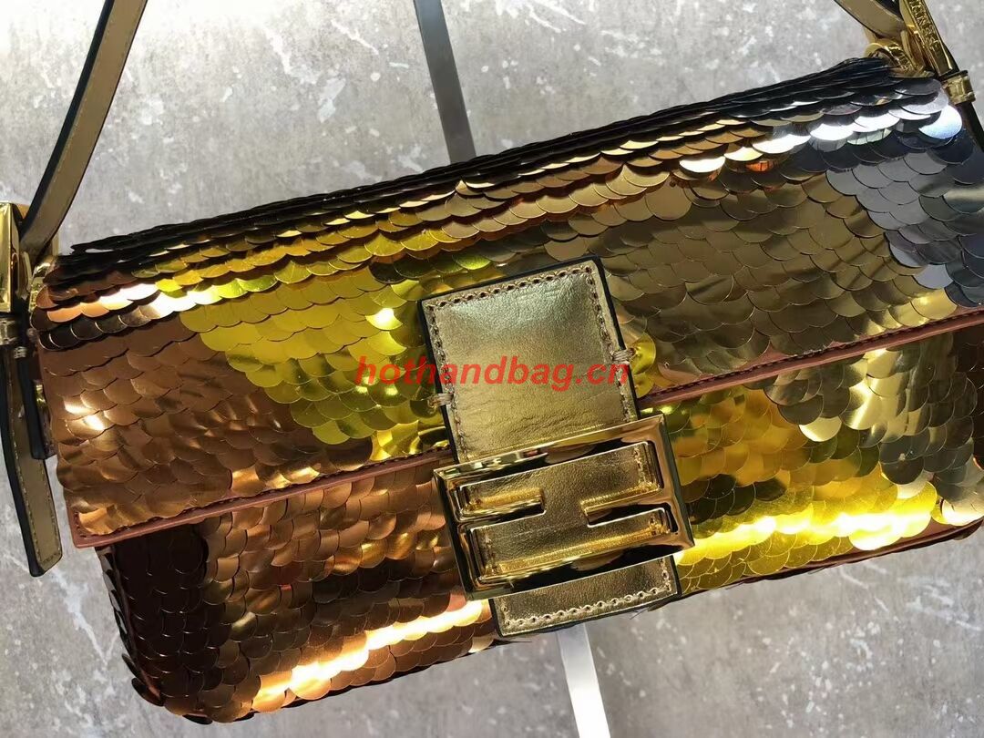 Fendi Baguette sequin and leather bag 8BR600 gold Fendi Baguette sequin and leather bag 8BR600 gold