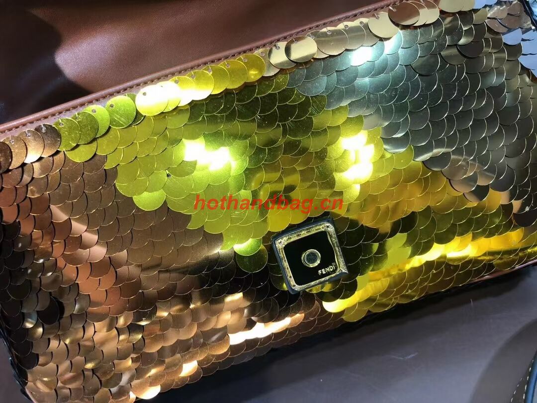 Fendi Baguette sequin and leather bag 8BR600 gold Fendi Baguette sequin and leather bag 8BR600 gold