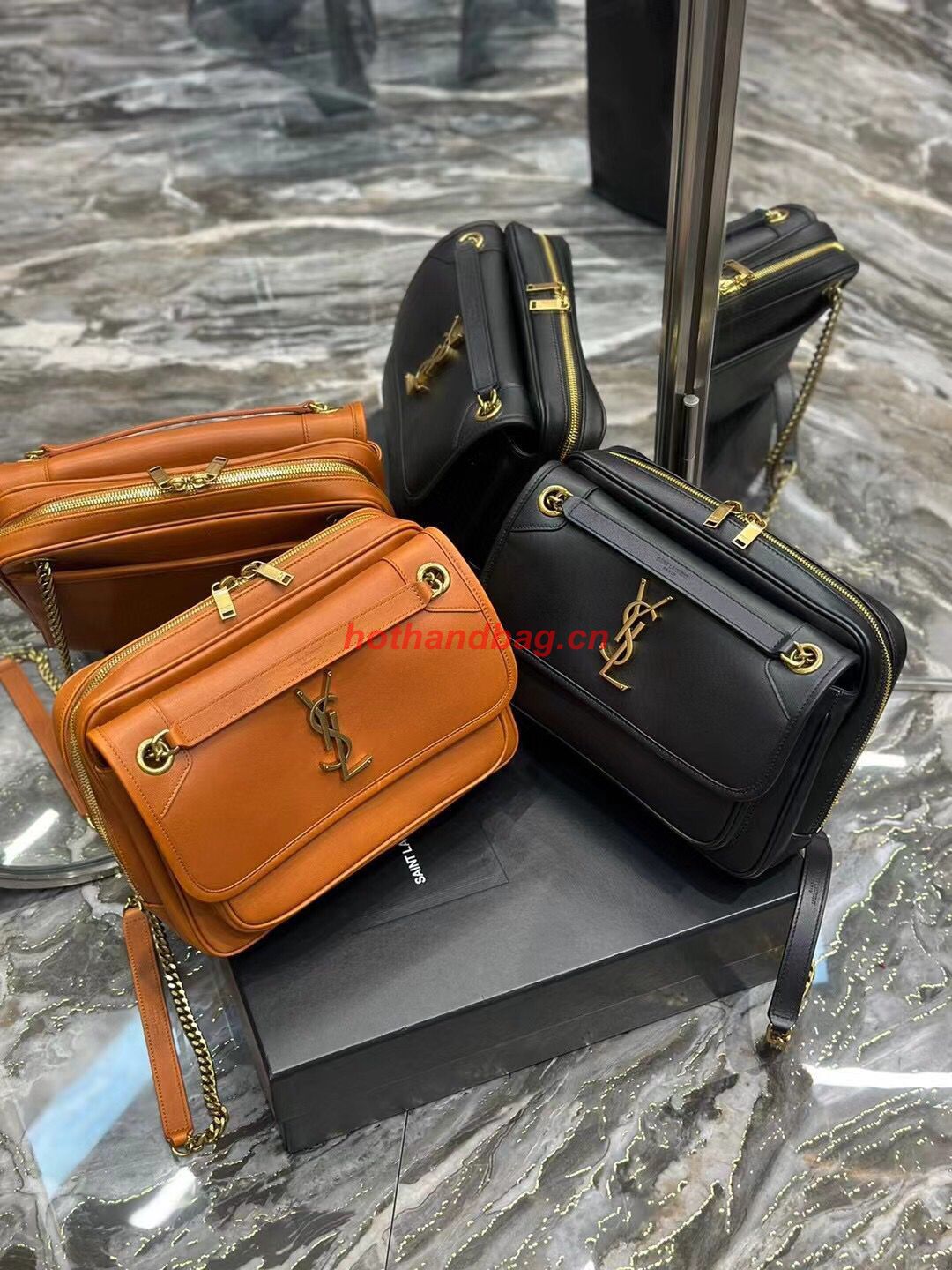 SAINT LAUREN NIKI BABY CHAIN BAG IN SMOOTH LEATHER Y871250 Brown SAINT LAUREN NIKI BABY CHAIN BAG IN SMOOTH LEATHER Y871250 Brown