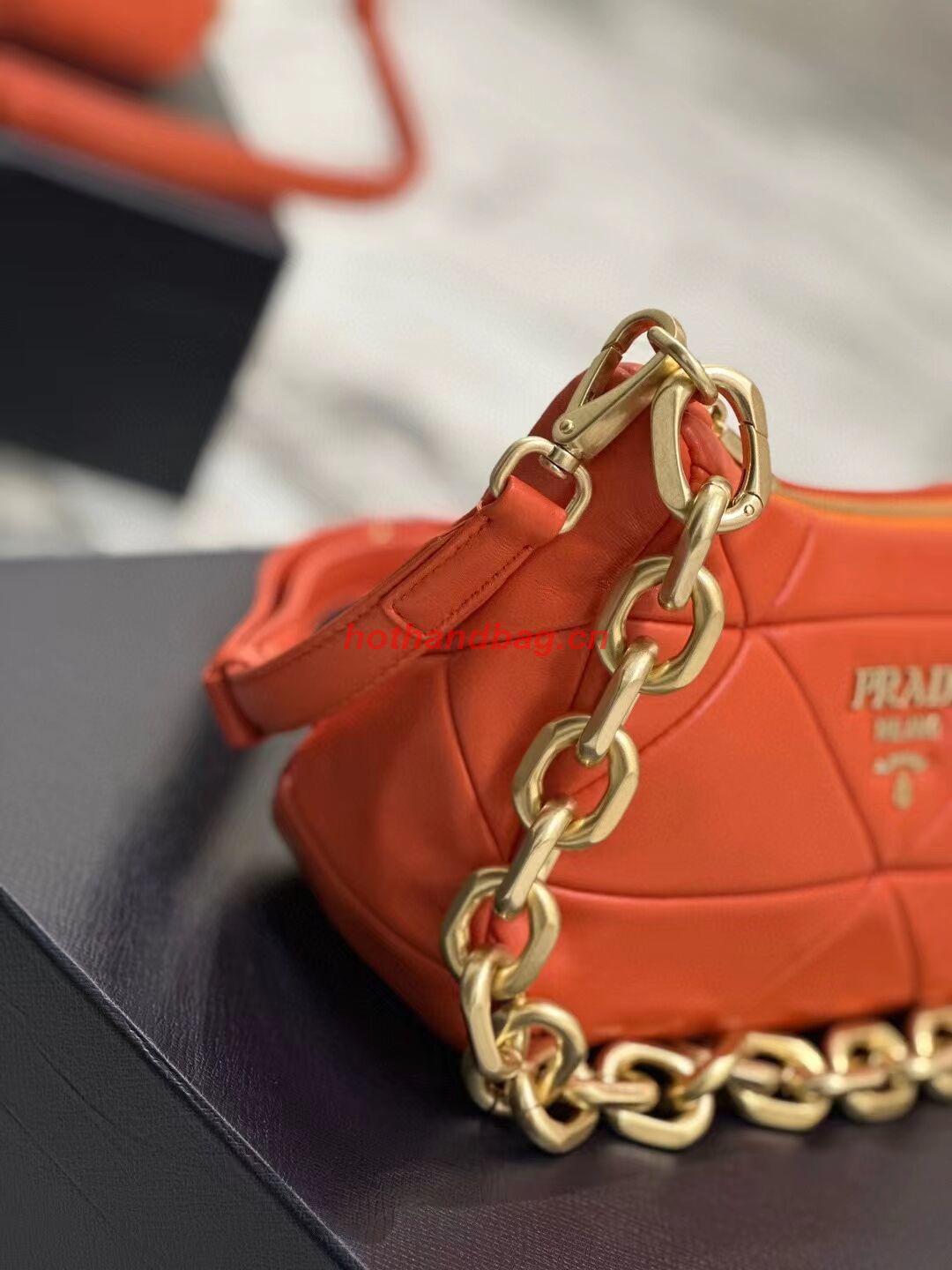 Prada leather shoulder bag 1BH117 orange Prada leather shoulder bag 1BH117 orange