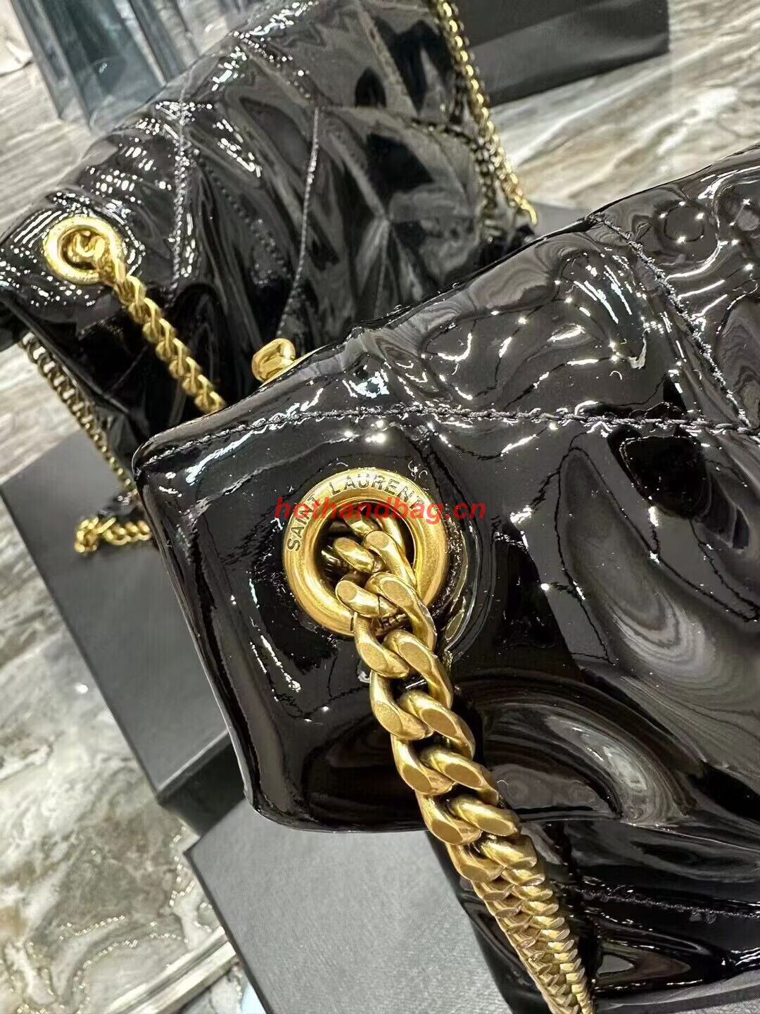 SAINT LAUREN PUFFER SMALL CHAIN BAG IN QUILTED PATENT Y777476 black SAINT LAUREN PUFFER SMALL CHAIN BAG IN QUILTED PATENT Y777476 black