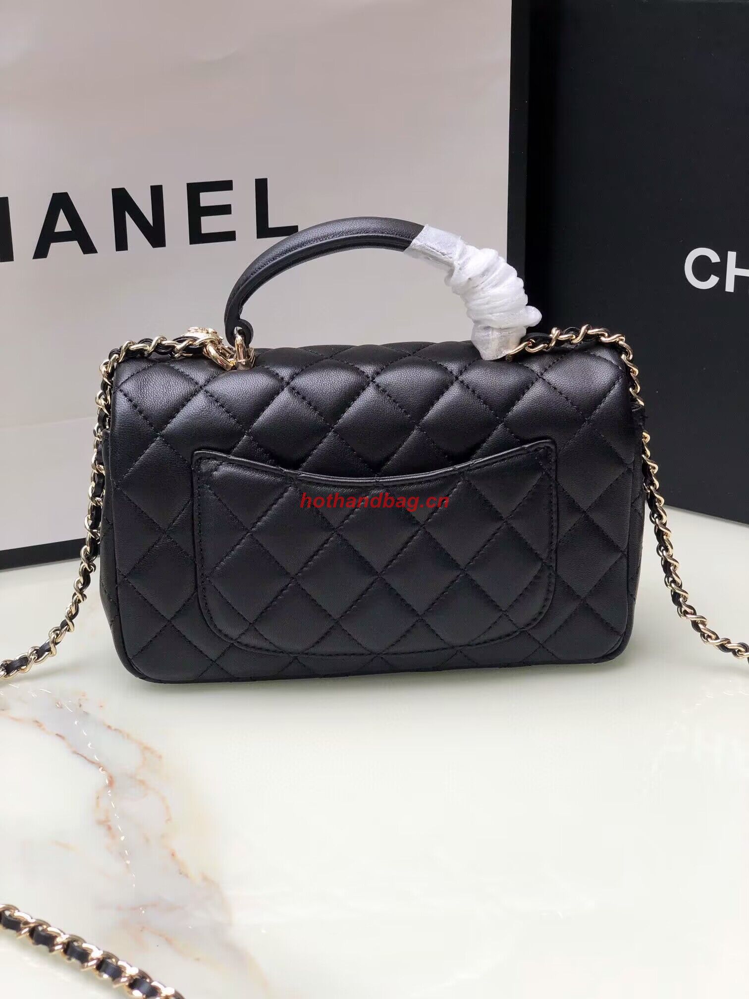 CHANEL mini flap bag with top handle AS2431 Black&Gold-Tone CHANEL mini flap bag with top handle AS2431 Black&Gold-Tone
