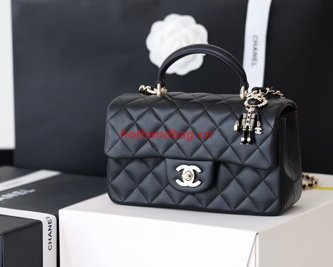 CHANEL mini flap bag with top handle AS2431 Black&Silver-Tone CHANEL mini flap bag with top handle AS2431 Black&Silver-Tone