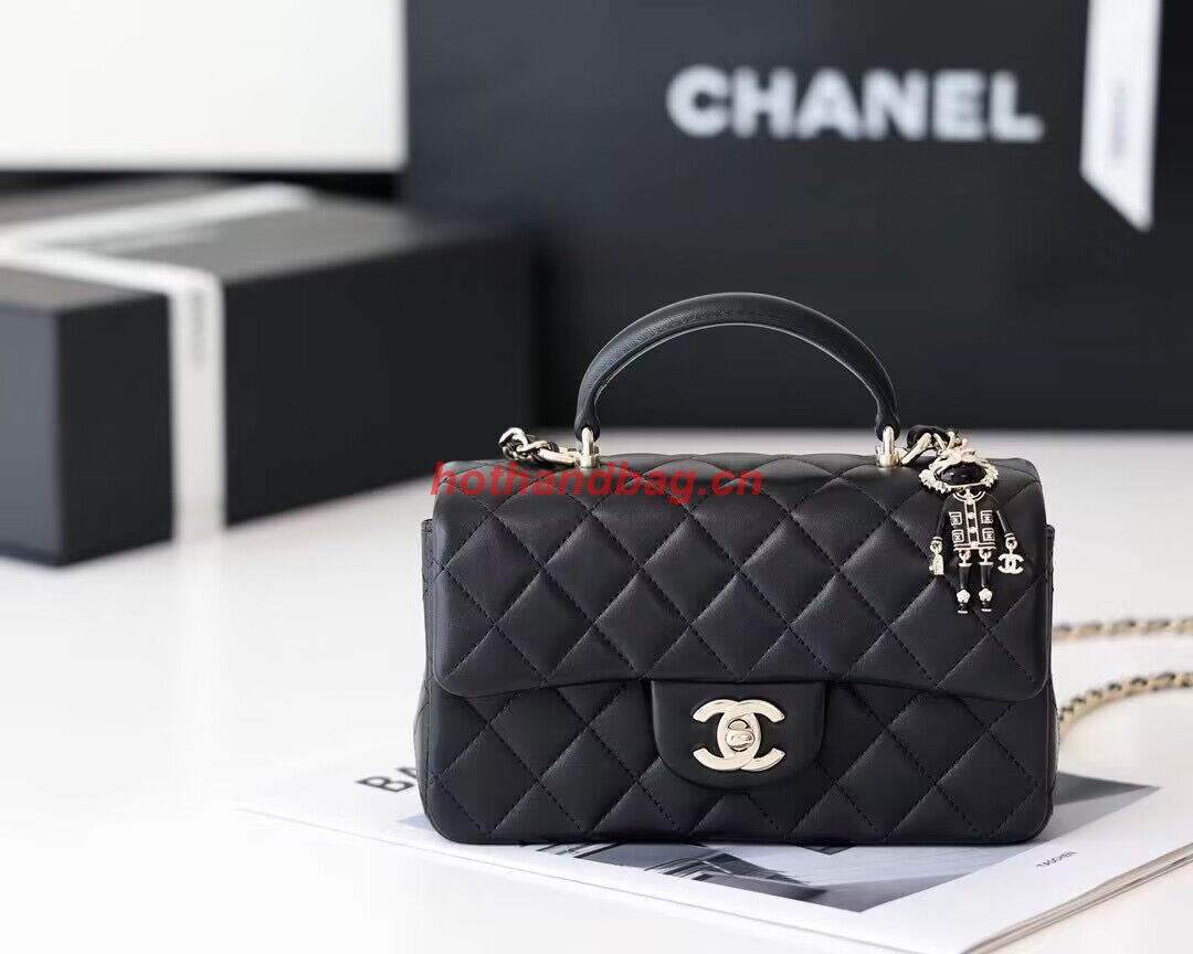 CHANEL mini flap bag with top handle AS2431 Black&Silver-Tone CHANEL mini flap bag with top handle AS2431 Black&Silver-Tone
