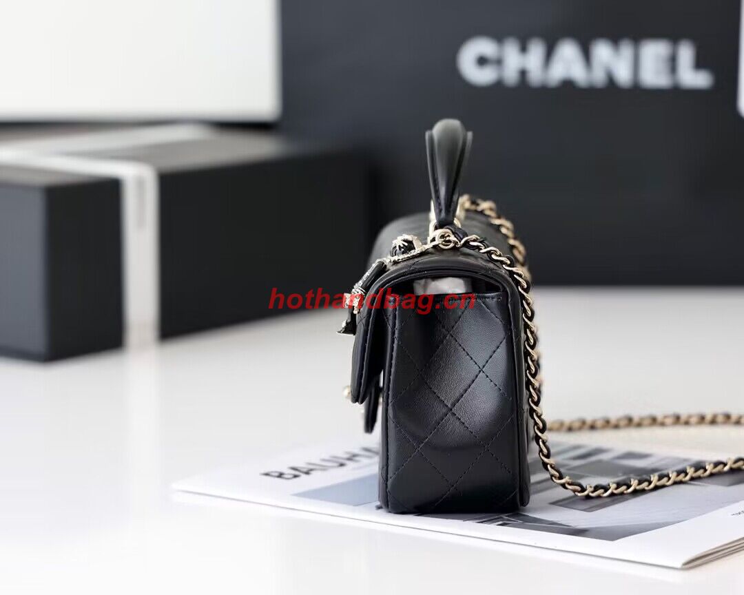 CHANEL mini flap bag with top handle AS2431 Black&Silver-Tone CHANEL mini flap bag with top handle AS2431 Black&Silver-Tone