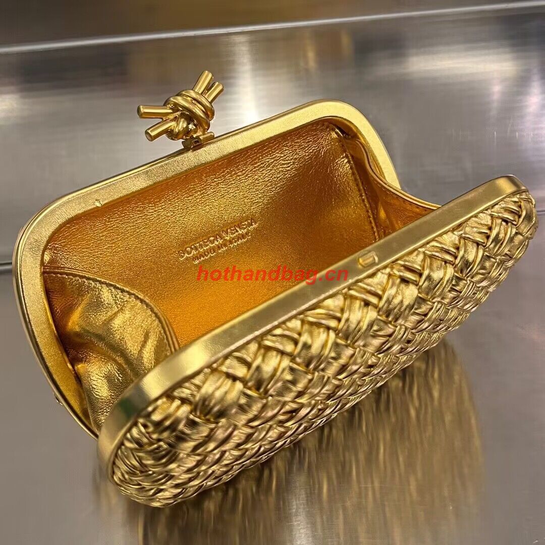 Bottega Veneta Intrecciato Sheepskin Impero Ayers Knot Clutch 11355 Gold Bottega Veneta Intrecciato Sheepskin Impero Ayers Knot Clutch 11355 Gold