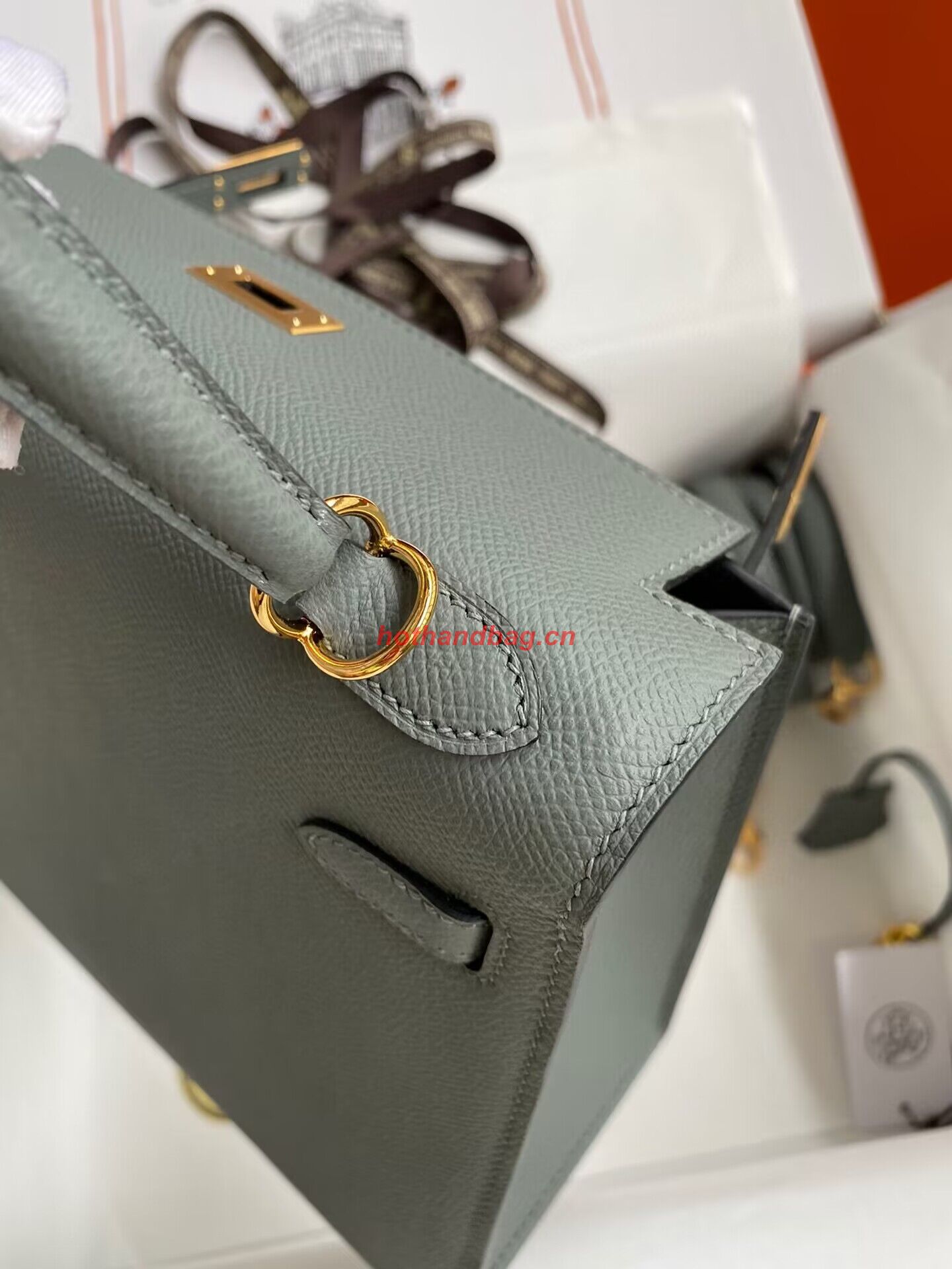 Hermes Kelly 25cm Shoulder Bags Original Epsom Leather KL2755 Vert amande Green&gold Hermes Kelly 25cm Shoulder Bags Original Epsom Leather KL2755 Vert amande Green&gold
